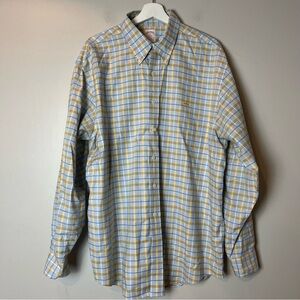 Brooks Brother 346 Plaid Button Down Shirt Light Blue and Yellow XL